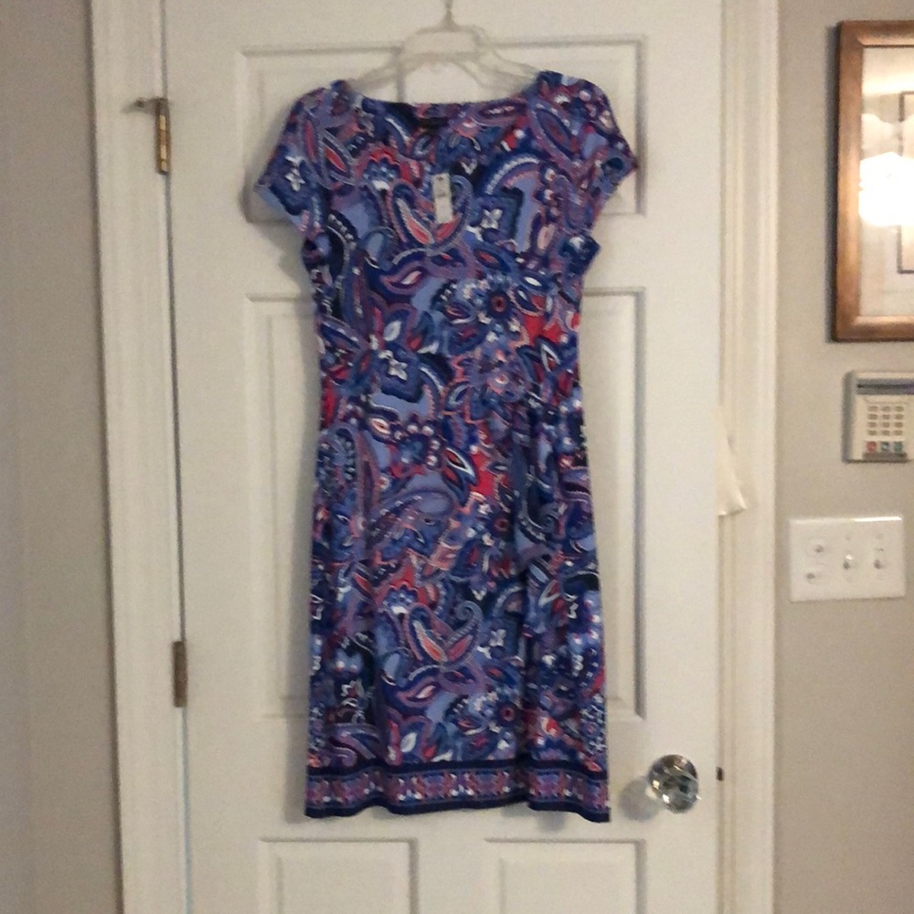 Talbots floral dress. Blues, red, white